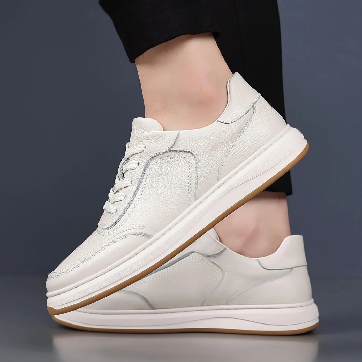 Men's Genuine Leather Lace Up Fashion Loafers Sneakers Casual Walking Driving Shoes