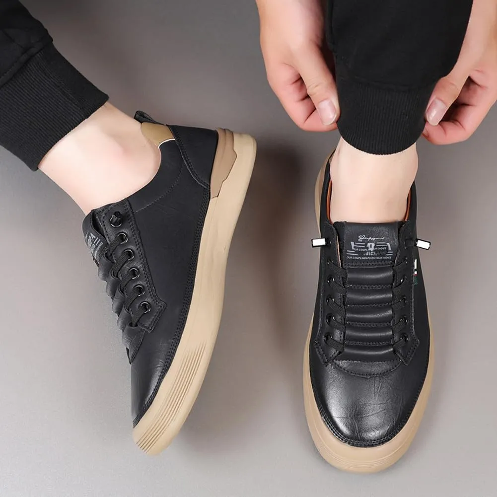 Men's Genuine Leather Lace Up Fashion Loafers Sneakers Casual Walking Driving Shoes