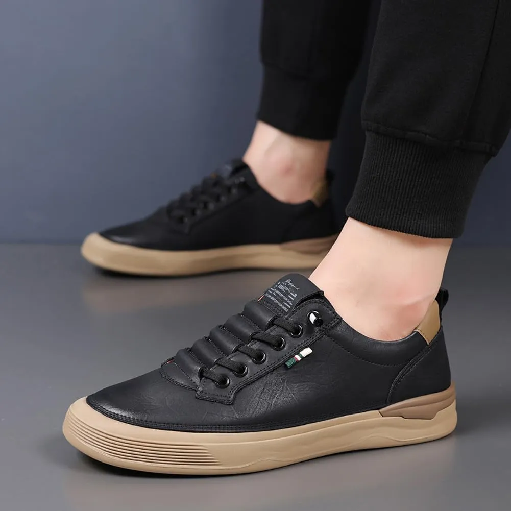 Men's Genuine Leather Lace Up Fashion Loafers Sneakers Casual Walking Driving Shoes