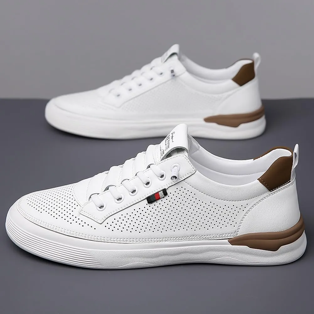 Men's Genuine Leather Lace Up Fashion Loafers Sneakers Casual Walking Driving Shoes