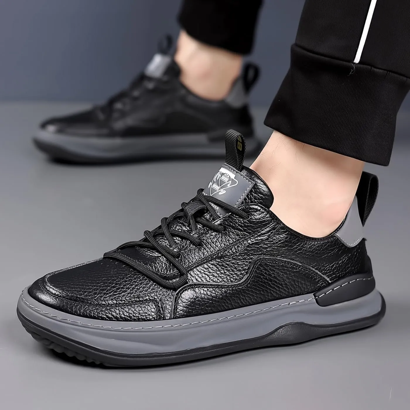 Men's Genuine Leather Lace Up Fashion Loafers Sneakers Casual Walking Driving Shoes