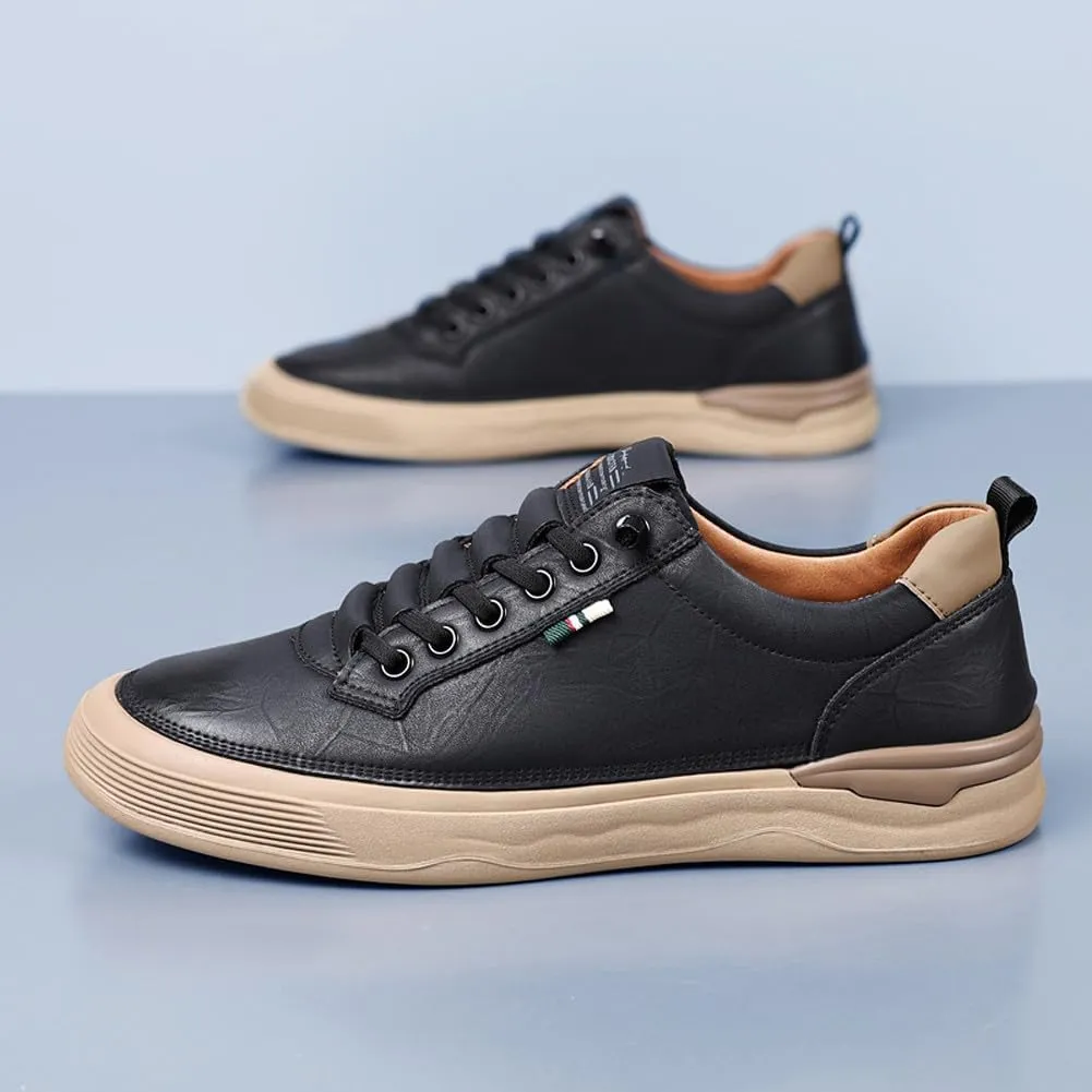 Men's Genuine Leather Lace Up Fashion Loafers Sneakers Casual Walking Driving Shoes