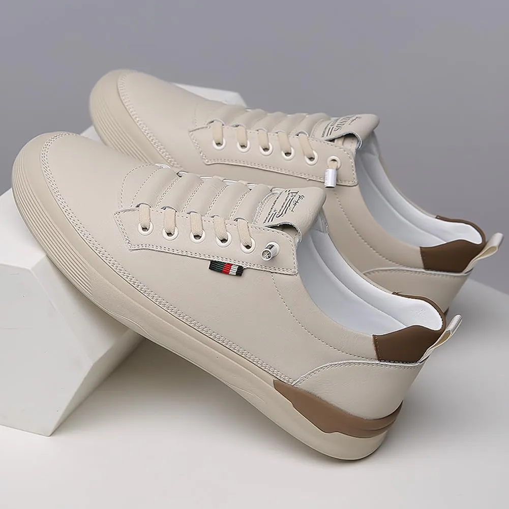 Men's Genuine Leather Lace Up Fashion Loafers Sneakers Casual Walking Driving Shoes