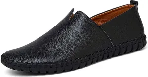 Men's Genuine Leather Slip-On Loafers Handmade Perforated Breathable Casual Driving Shoes