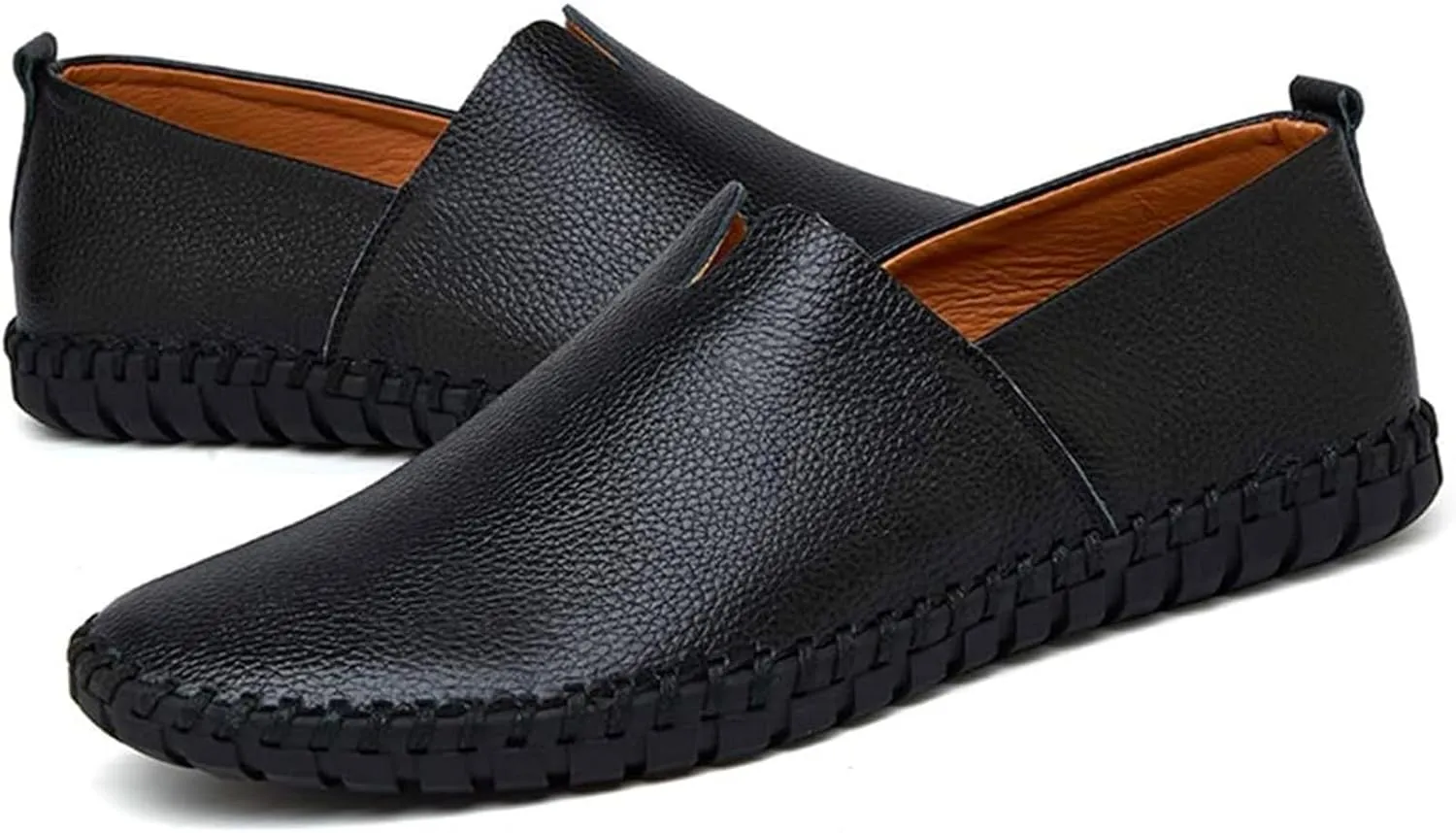 Men's Genuine Leather Slip-On Loafers Handmade Perforated Breathable Casual Driving Shoes