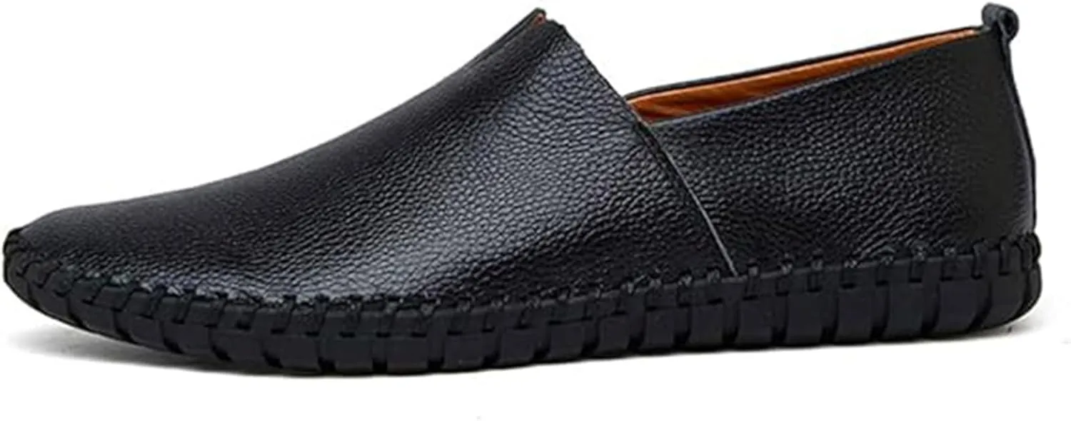 Men's Genuine Leather Slip-On Loafers Handmade Perforated Breathable Casual Driving Shoes