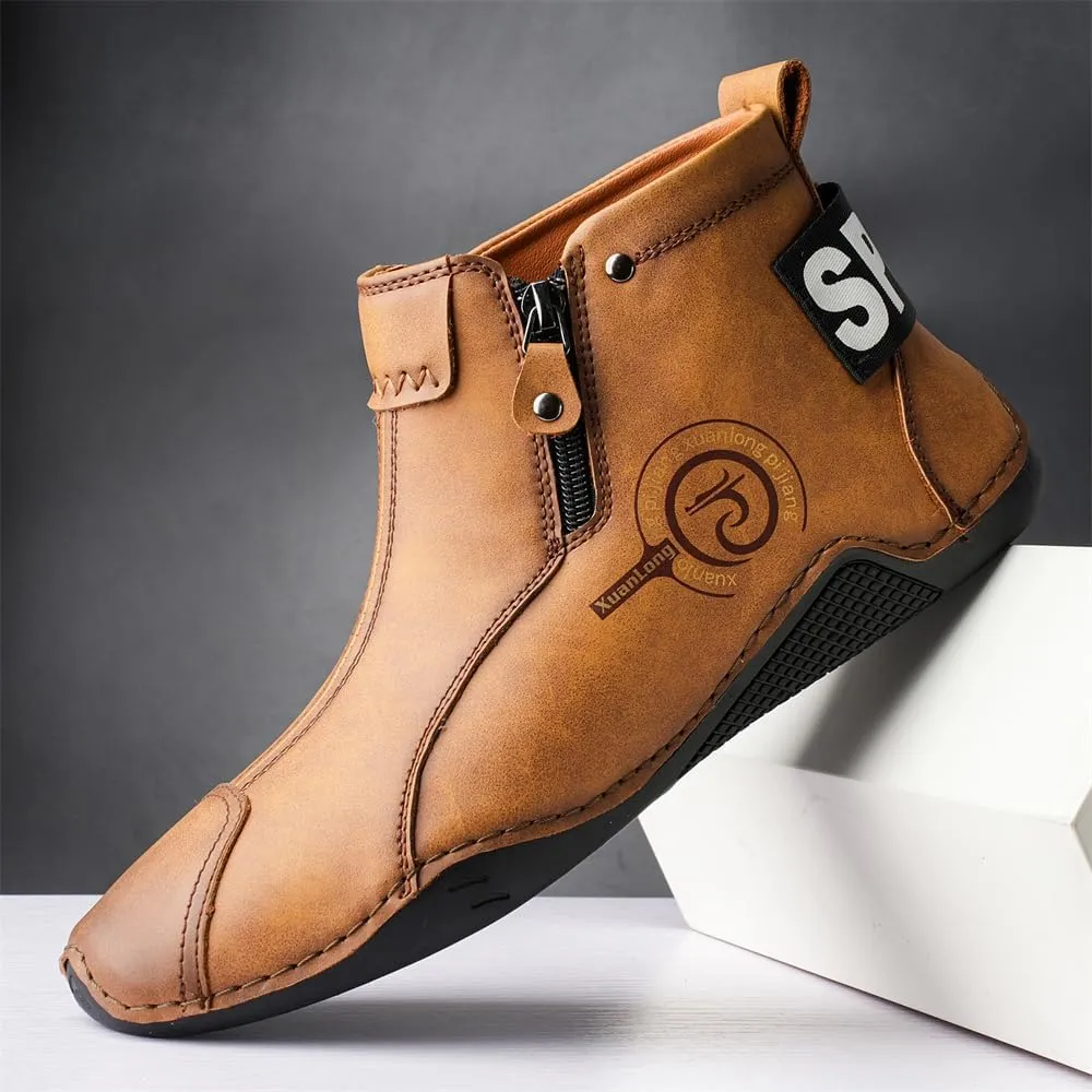 Men's Leather Fashion Sneakers Ankle Chukka Boots Slip On Lightweight Loafers Walking Driving Shoes