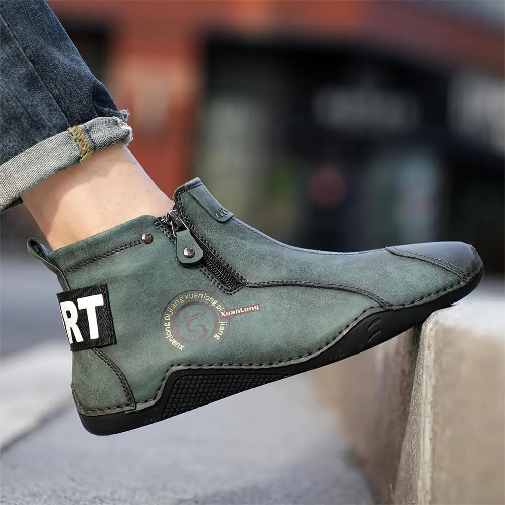 Men's Leather Fashion Sneakers Ankle Chukka Boots Slip On Lightweight Loafers Walking Driving Shoes
