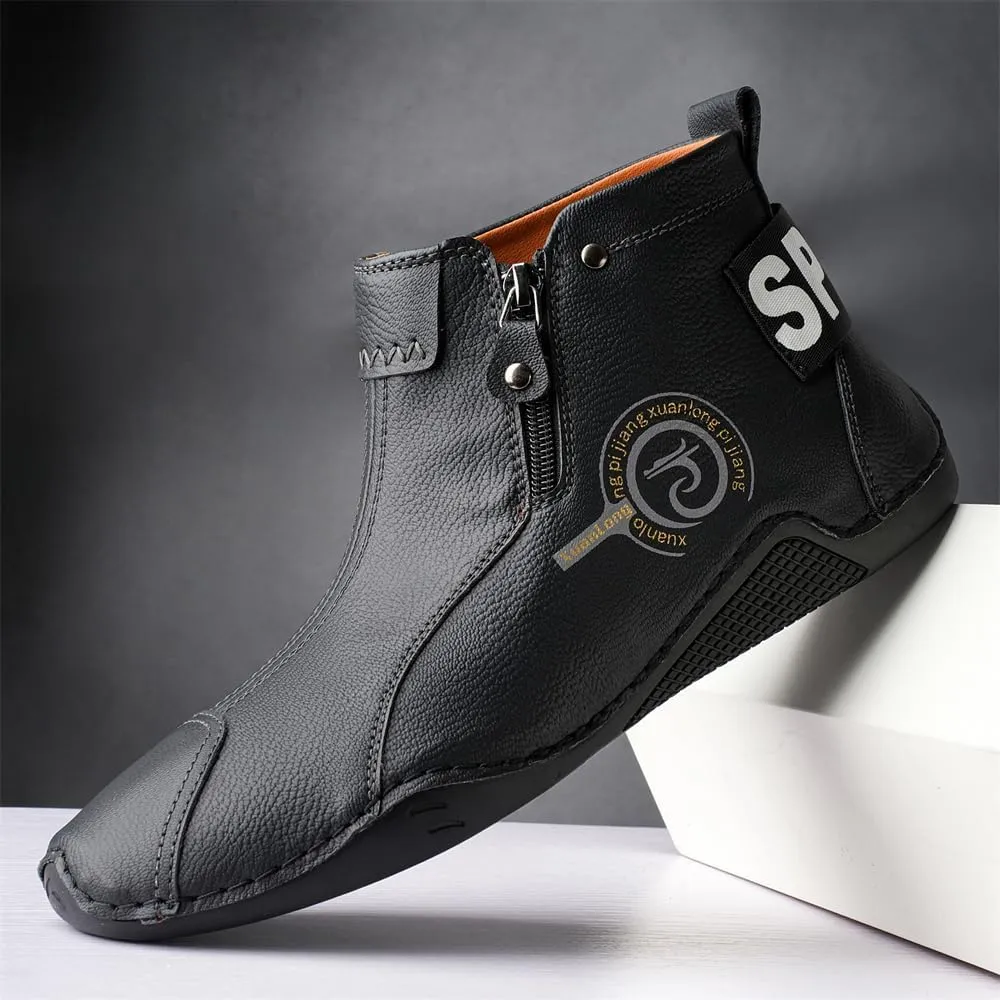 Men's Leather Fashion Sneakers Ankle Chukka Boots Slip On Lightweight Loafers Walking Driving Shoes