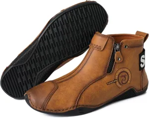 Men's Leather Fashion Sneakers Ankle Chukka Boots Slip On Lightweight Loafers Walking Driving Shoes