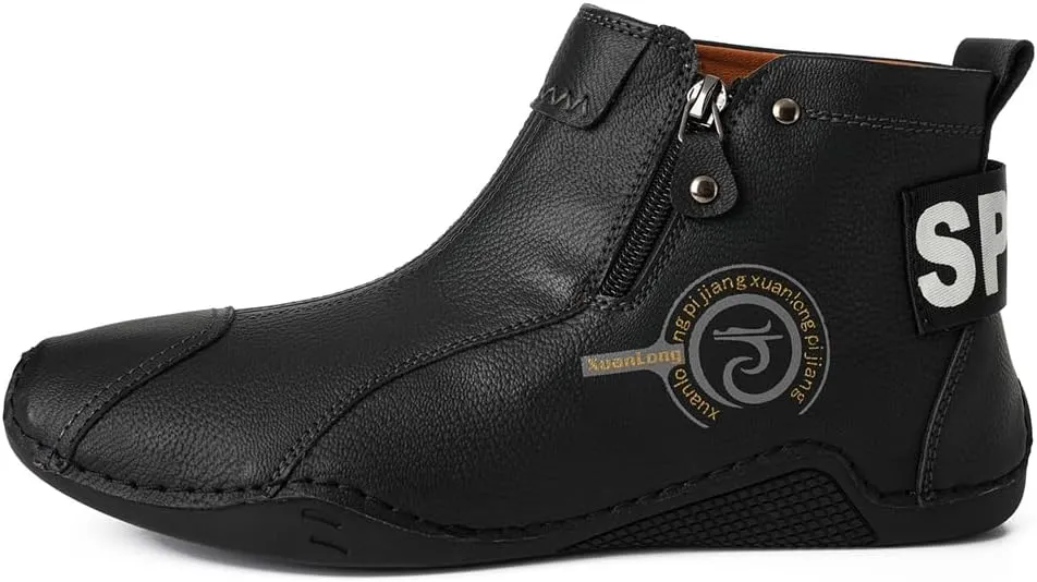Men's Leather Fashion Sneakers Ankle Chukka Boots Slip On Lightweight Loafers Walking Driving Shoes