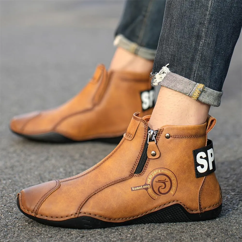 Men's Leather Fashion Sneakers Ankle Chukka Boots Slip On Lightweight Loafers Walking Driving Shoes