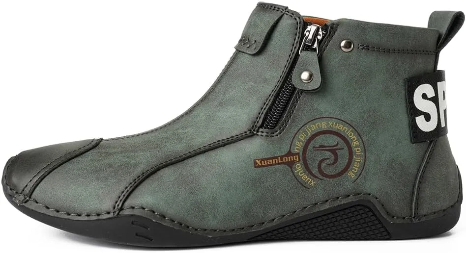 Men's Leather Fashion Sneakers Ankle Chukka Boots Slip On Lightweight Loafers Walking Driving Shoes