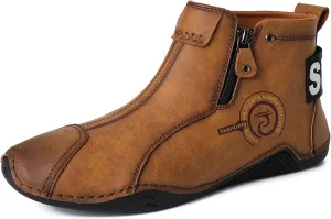 Men's Leather Fashion Sneakers Ankle Chukka Boots Slip On Lightweight Loafers Walking Driving Shoes