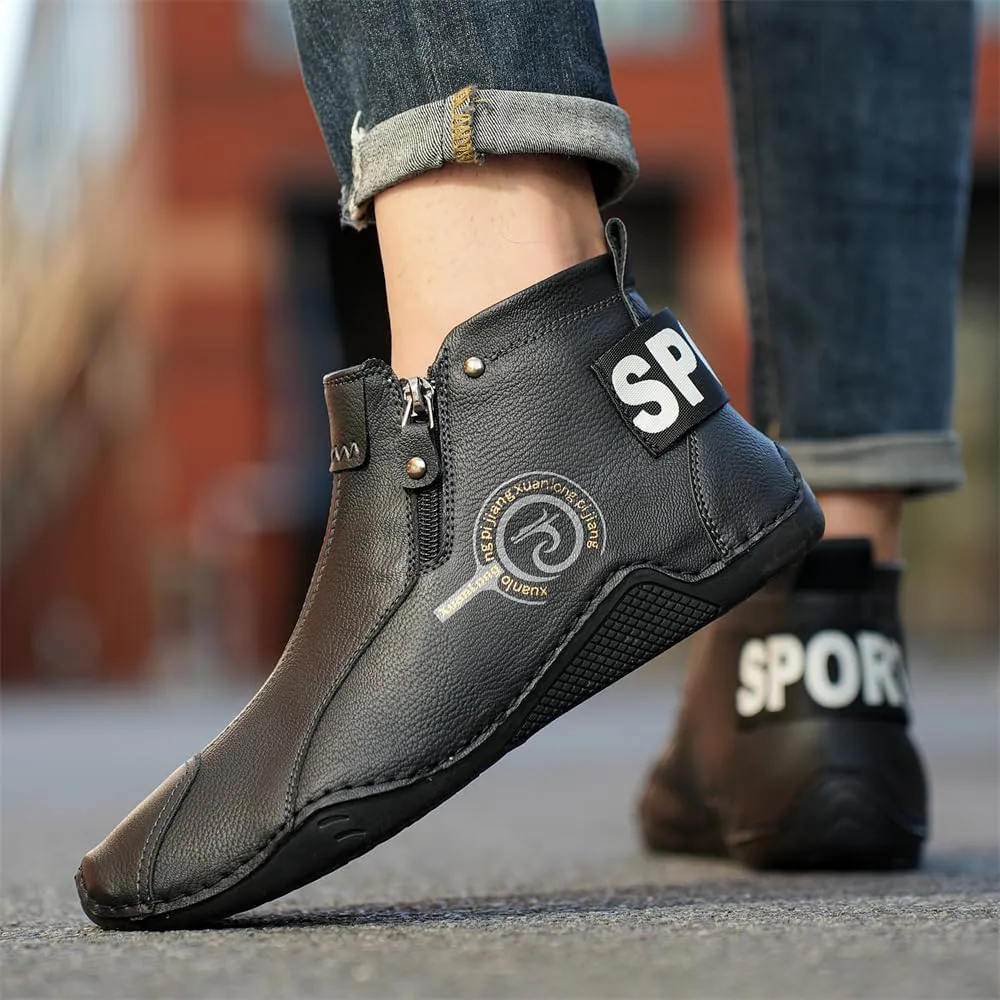 Men's Leather Fashion Sneakers Ankle Chukka Boots Slip On Lightweight Loafers Walking Driving Shoes