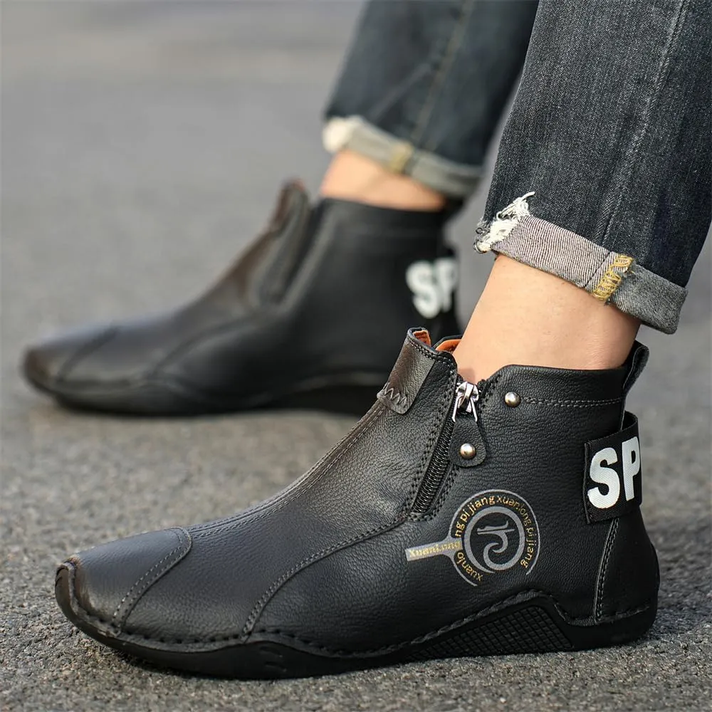 Men's Leather Fashion Sneakers Ankle Chukka Boots Slip On Lightweight Loafers Walking Driving Shoes