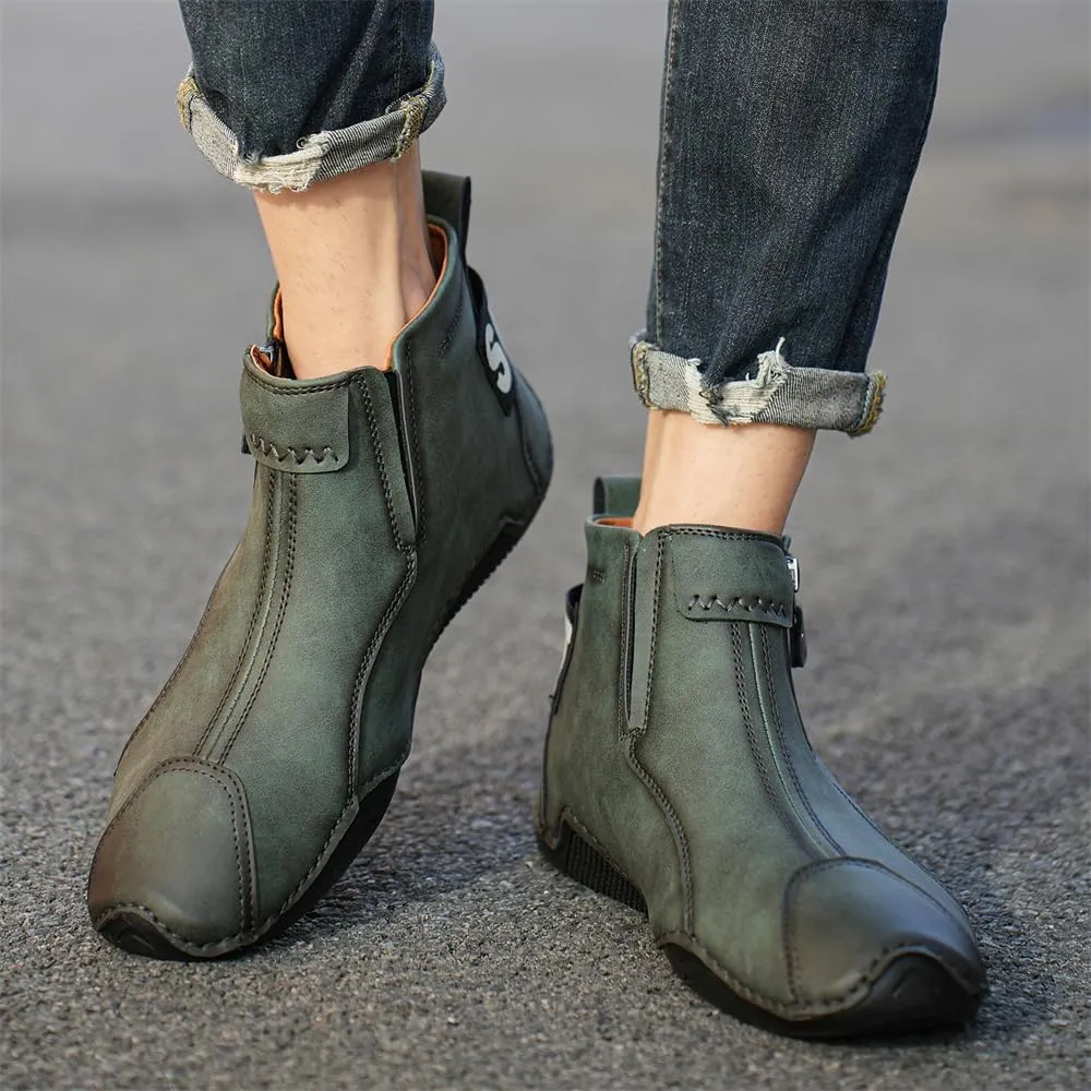 Men's Leather Fashion Sneakers Ankle Chukka Boots Slip On Lightweight Loafers Walking Driving Shoes