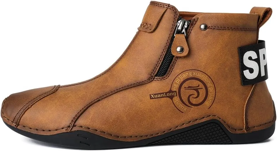 Men's Leather Fashion Sneakers Ankle Chukka Boots Slip On Lightweight Loafers Walking Driving Shoes