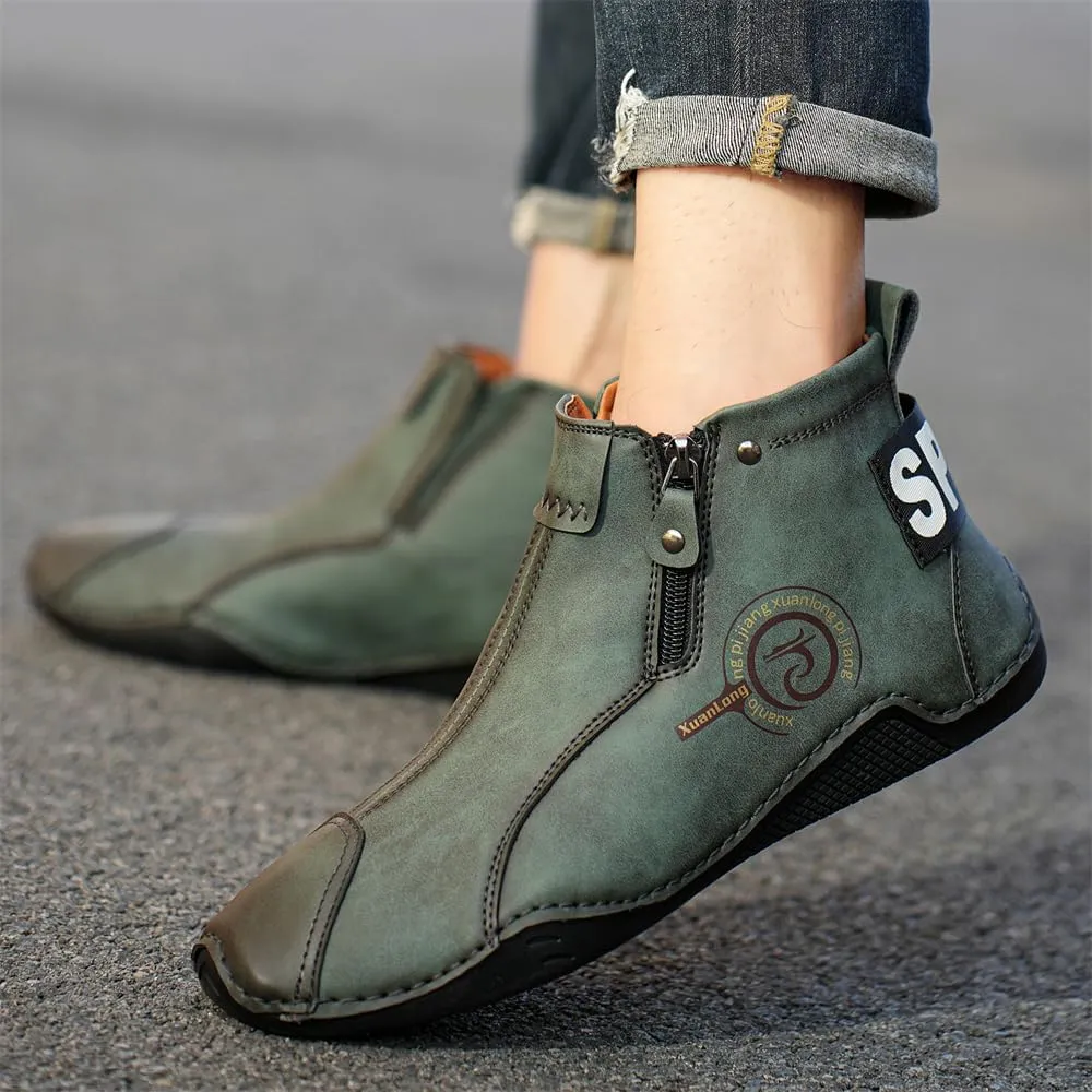 Men's Leather Fashion Sneakers Ankle Chukka Boots Slip On Lightweight Loafers Walking Driving Shoes