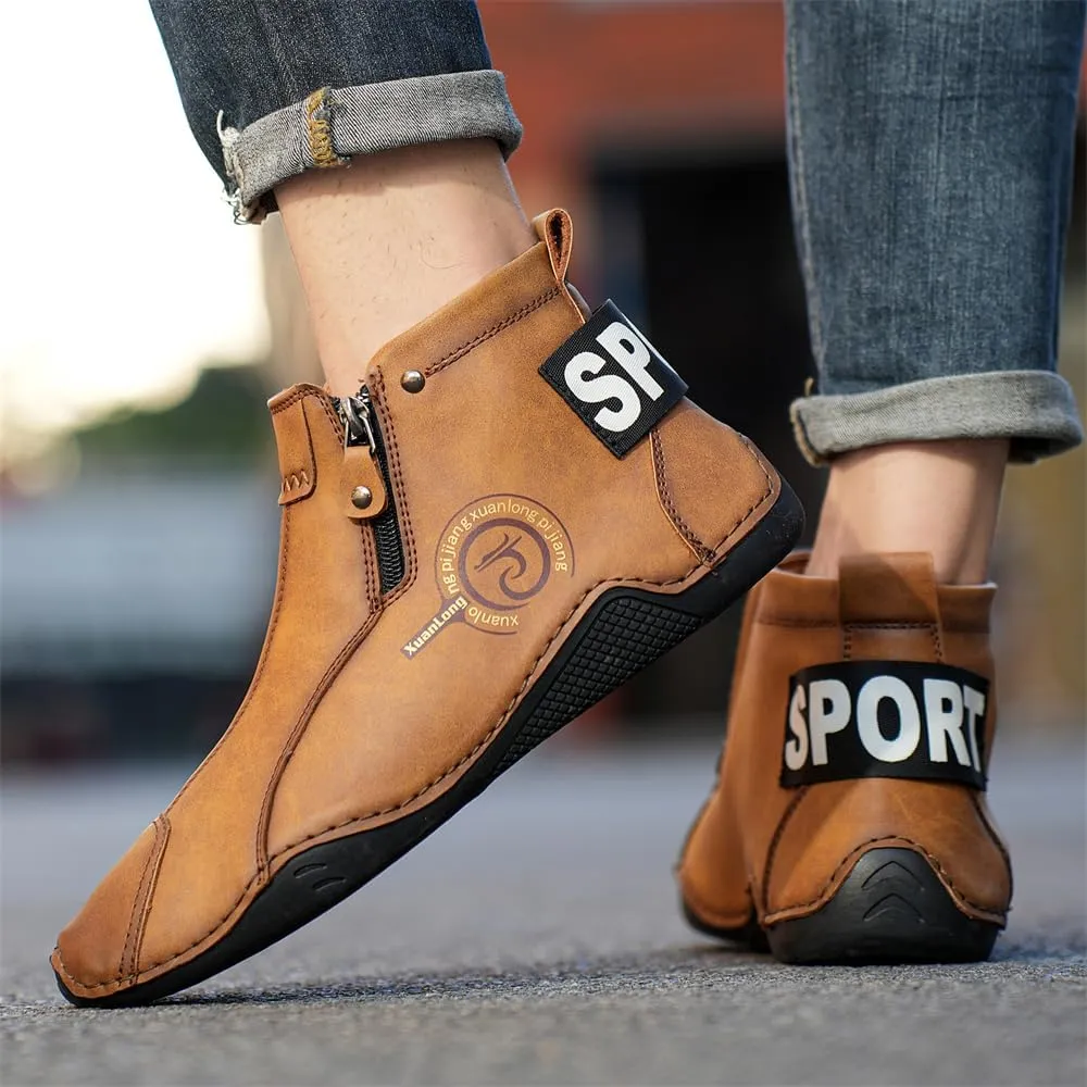 Men's Leather Fashion Sneakers Ankle Chukka Boots Slip On Lightweight Loafers Walking Driving Shoes