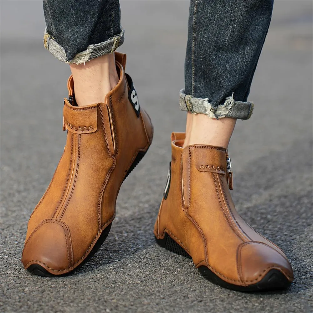 Men's Leather Fashion Sneakers Ankle Chukka Boots Slip On Lightweight Loafers Walking Driving Shoes