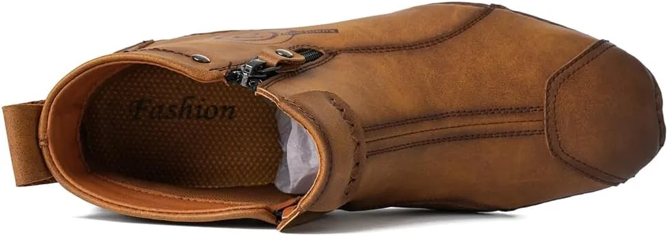 Men's Leather Fashion Sneakers Ankle Chukka Boots Slip On Lightweight Loafers Walking Driving Shoes