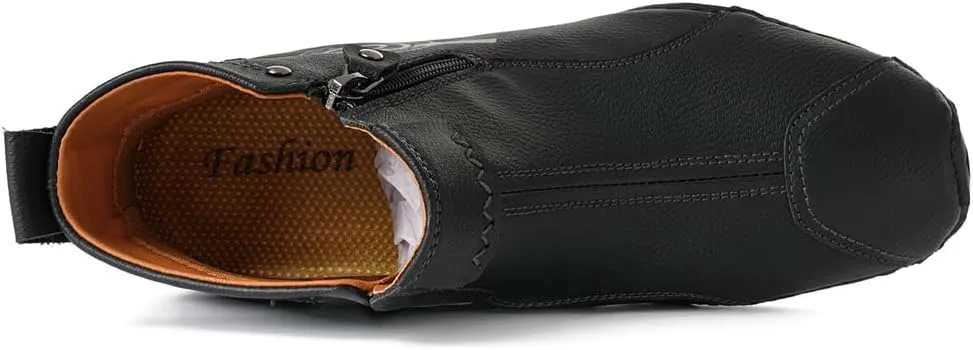 Men's Leather Fashion Sneakers Ankle Chukka Boots Slip On Lightweight Loafers Walking Driving Shoes