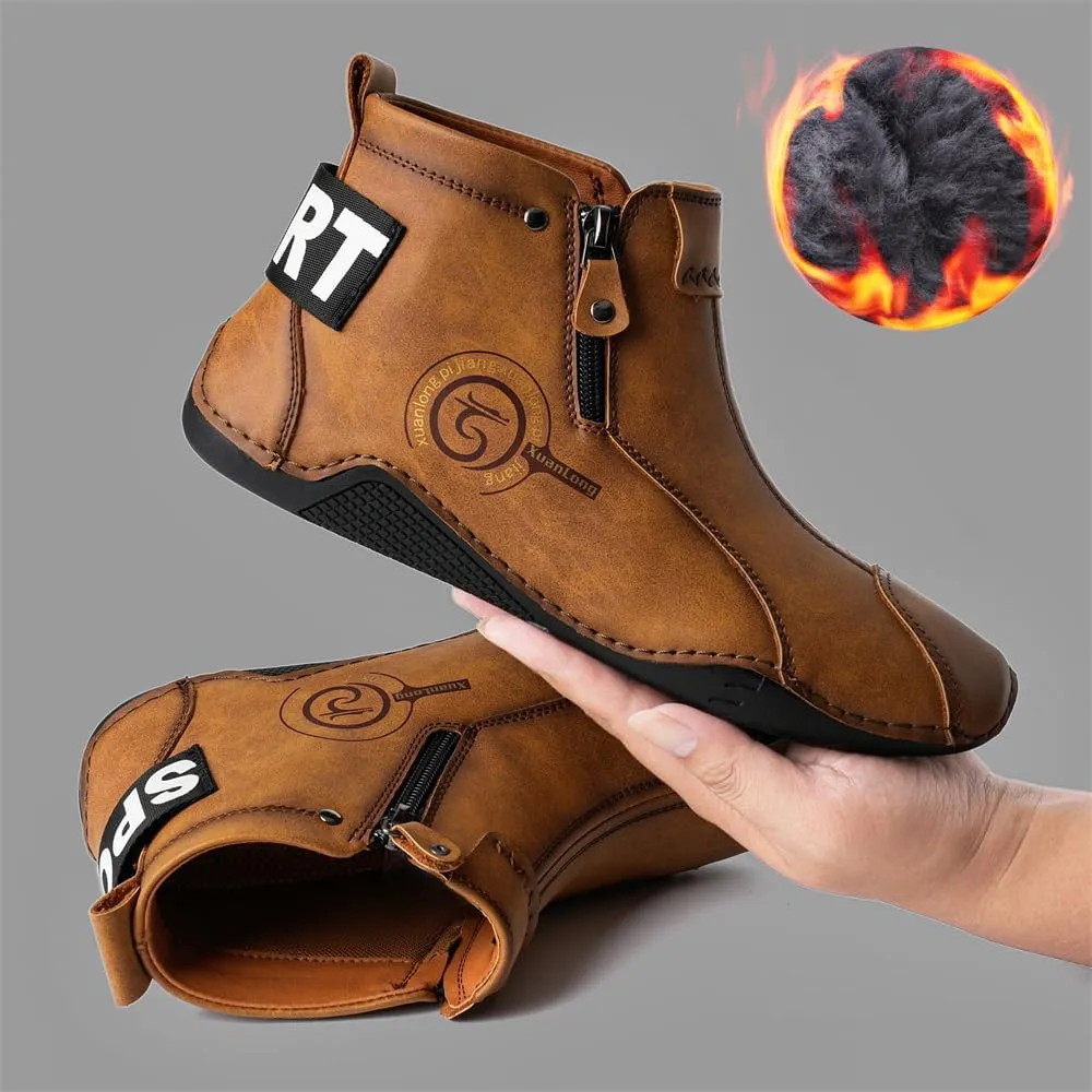 Men's Leather Fashion Sneakers Ankle Chukka Boots Slip On Lightweight Loafers Walking Driving Shoes