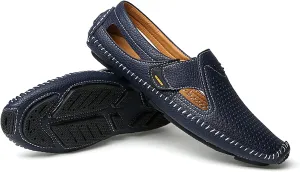 Men's Leather Hollow Loafers Summer Breathable Casual Sandals Elegant Driving Shoes Lightweight Non-Slip Water Shoes for Men Anti-Collision Daily Athletic Seaside Water Walking Driving Shoes