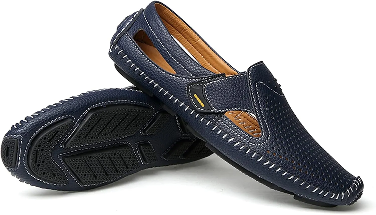 Men's Leather Hollow Loafers Summer Breathable Casual Sandals Elegant Driving Shoes Lightweight Non-Slip Water Shoes for Men Anti-Collision Daily Athletic Seaside Water Walking Driving Shoes