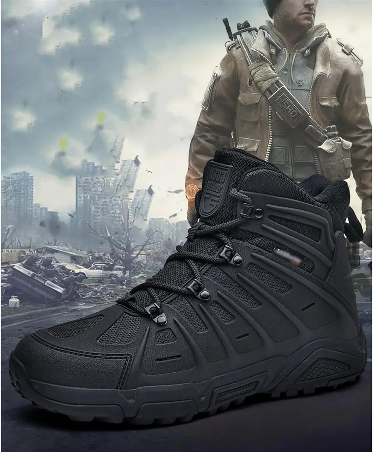 Men's Military Tactical Combat Boots, Mens Non Slip Plus Size Lace Up Breathable High Top Combat Boots, Outdoor Army Hunting Jungle Hiking Boots, for Hiking, Army Training
