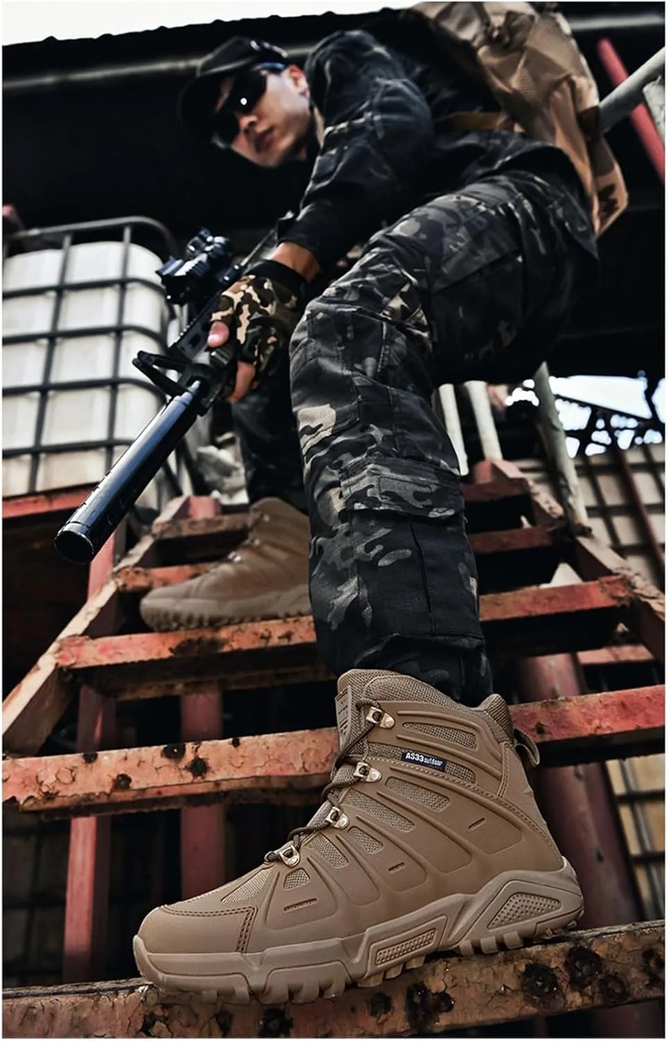 Men's Military Tactical Combat Boots, Mens Non Slip Plus Size Lace Up Breathable High Top Combat Boots, Outdoor Army Hunting Jungle Hiking Boots, for Hiking, Army Training