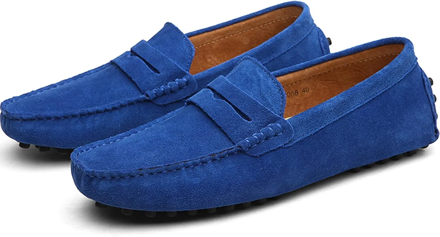 Men's Penny Loafers Moccasin Suede Leather Slip On Casual Dress Driving Shoes