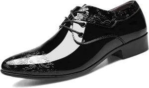 Men's Stylish Lace-up Brogues Elegant Patent Leather Shoe for Men Modern Business Wedding Suit Shoes