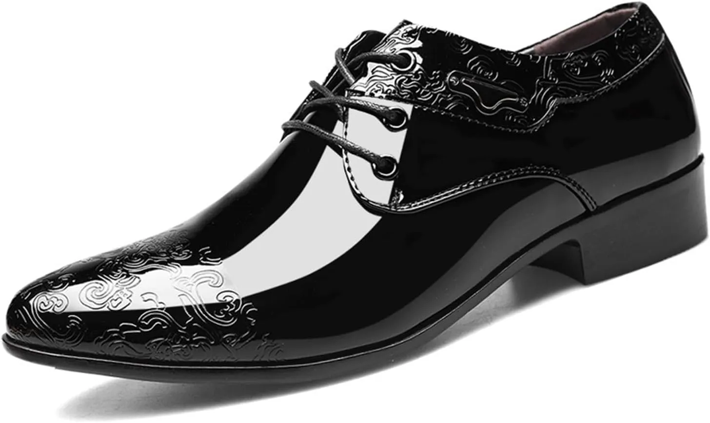 Men's Stylish Lace-up Brogues Elegant Patent Leather Shoe for Men Modern Business Wedding Suit Shoes