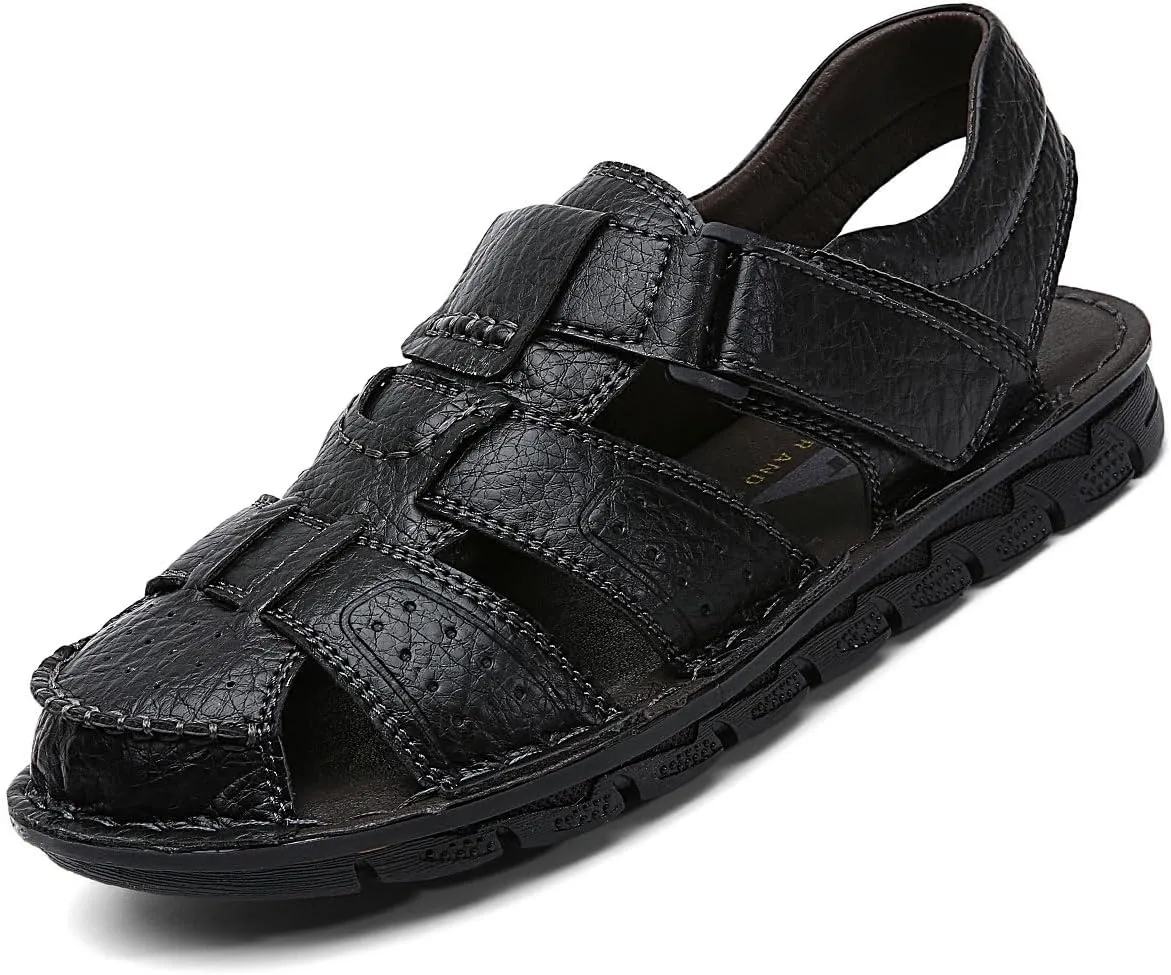 Men's Summer Handmade Leather Sandal Sport Sandals Closed Toe Outdoor Beach Shoes
