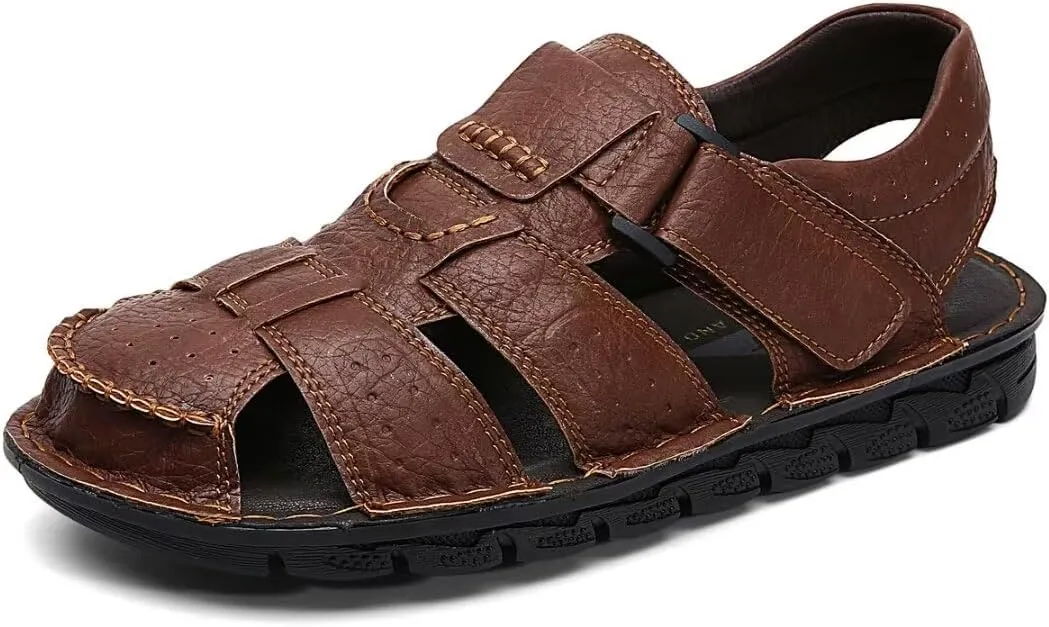 Men's Summer Handmade Leather Sandal Sport Sandals Closed Toe Outdoor Beach Shoes