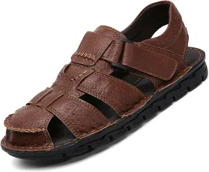 Men's Summer Handmade Leather Sandal Sport Sandals Closed Toe Outdoor Beach Shoes