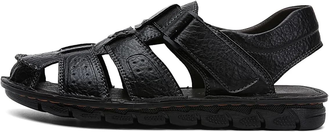 Men's Summer Handmade Leather Sandal Sport Sandals Closed Toe Outdoor Beach Shoes