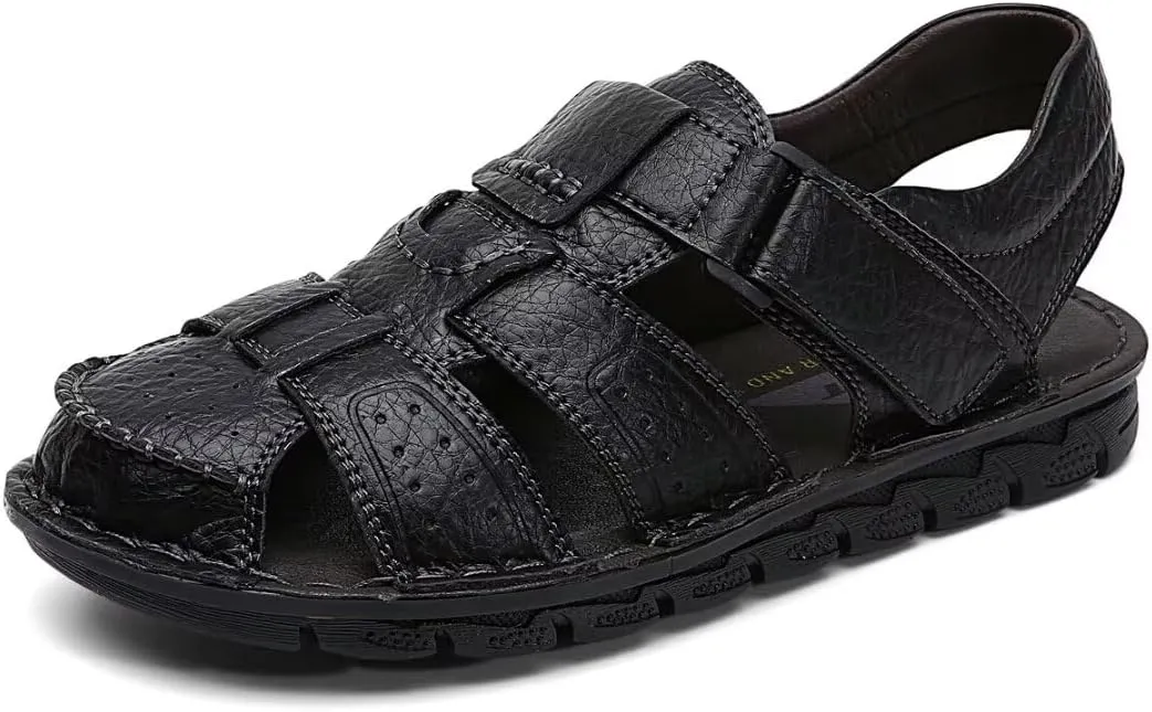 Men's Summer Handmade Leather Sandal Sport Sandals Closed Toe Outdoor Beach Shoes
