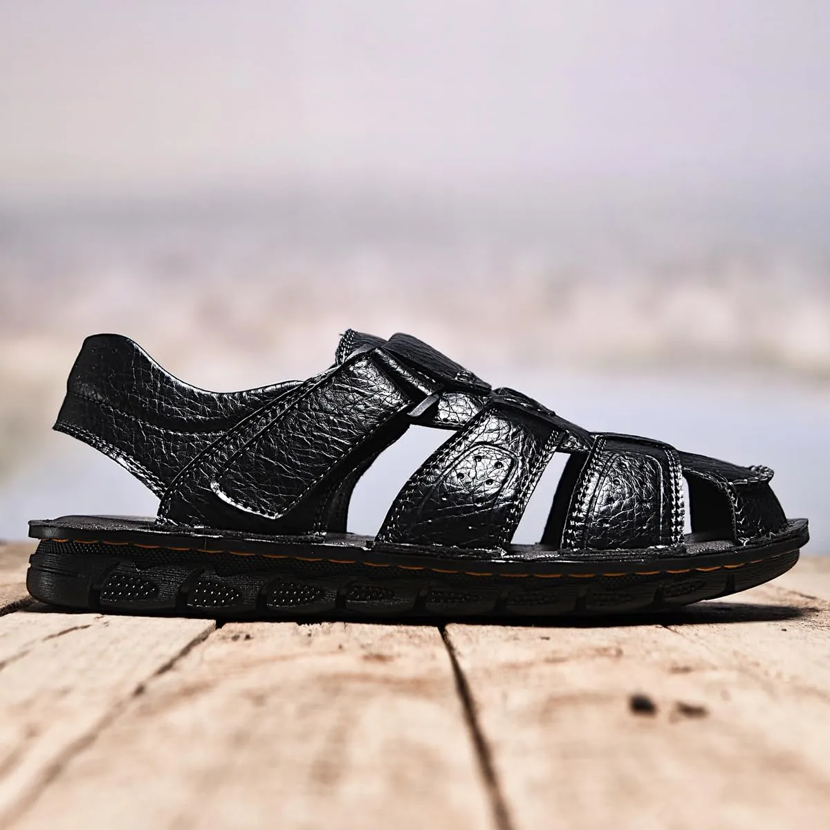 Men's Summer Handmade Leather Sandal Sport Sandals Closed Toe Outdoor Beach Shoes