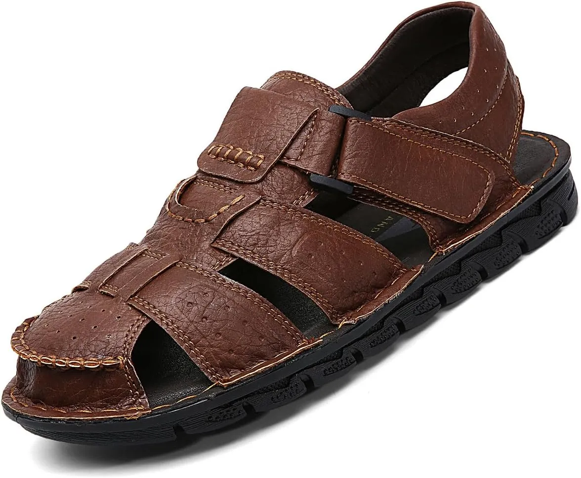 Men's Summer Handmade Leather Sandal Sport Sandals Closed Toe Outdoor Beach Shoes