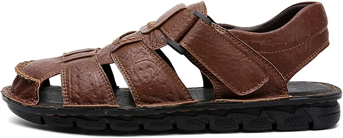 Men's Summer Handmade Leather Sandal Sport Sandals Closed Toe Outdoor Beach Shoes