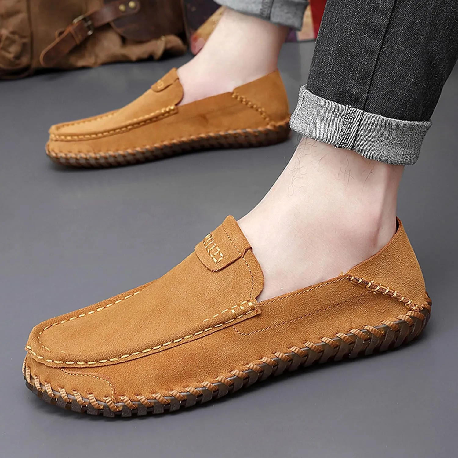 Men's Summer Soft Suede Loafers Penny Shoes Flat Comfortable Driving Shoes Anti Slip Boat Shoes Outdoor Casual Shoes for Men