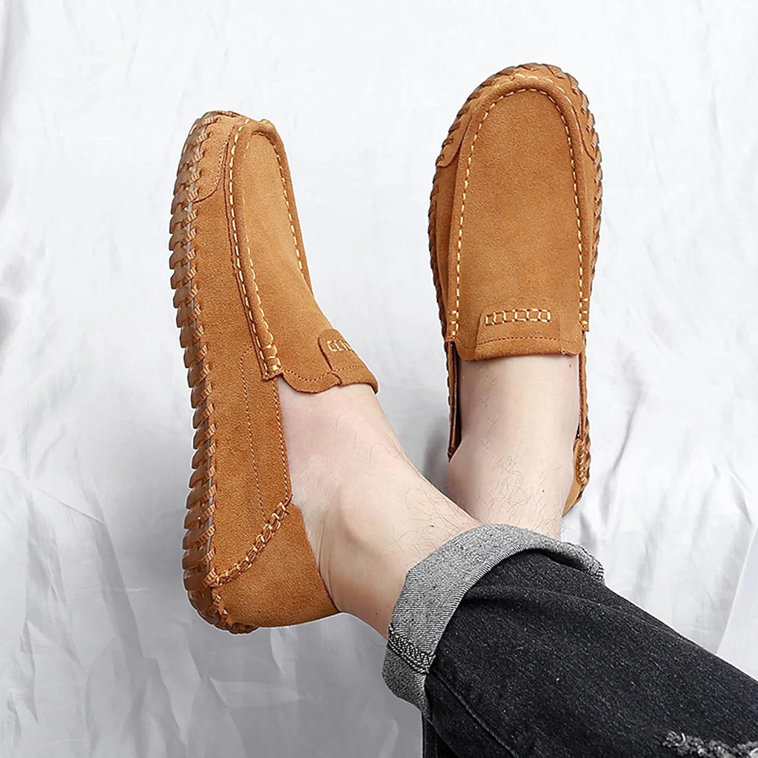 Men's Summer Soft Suede Loafers Penny Shoes Flat Comfortable Driving Shoes Anti Slip Boat Shoes Outdoor Casual Shoes for Men