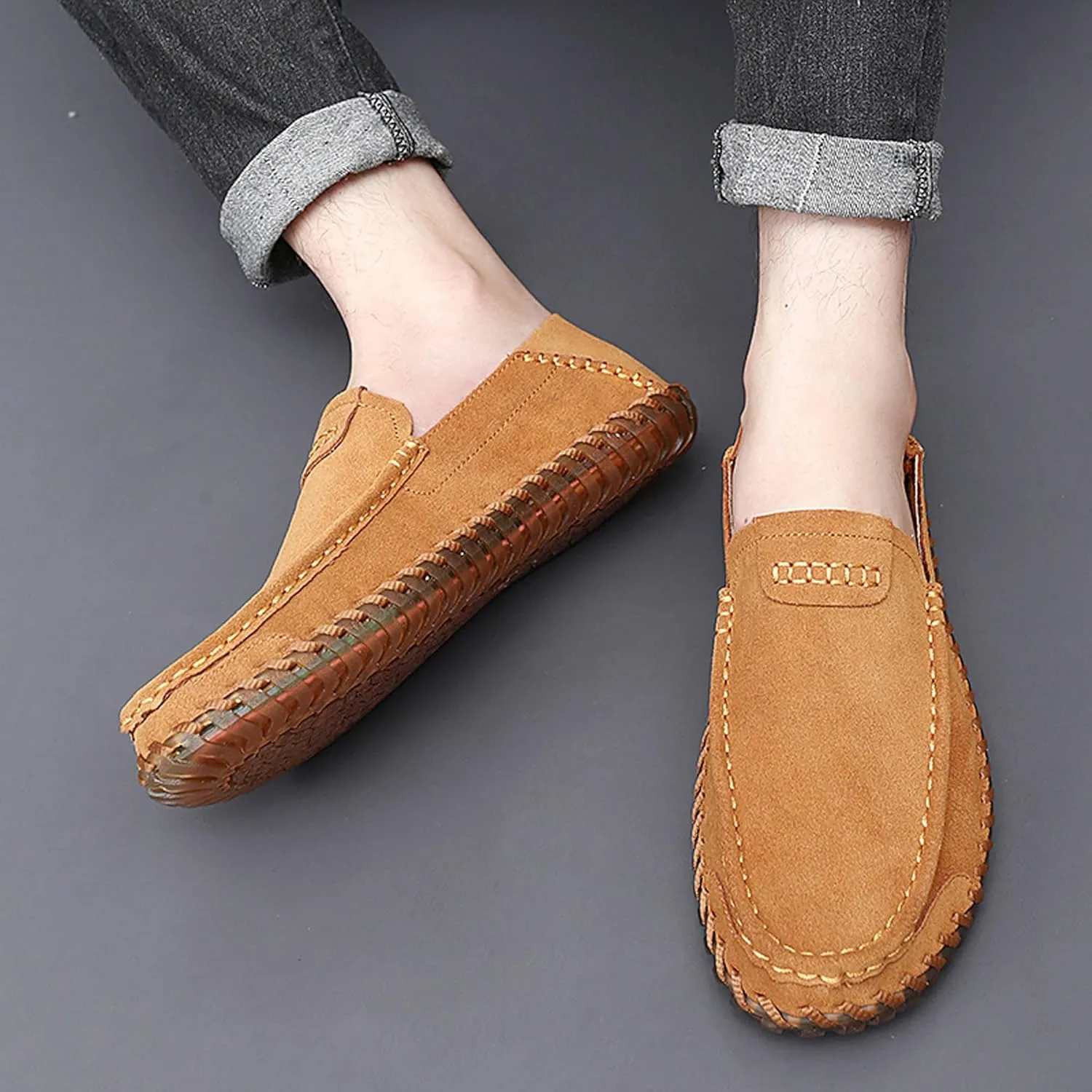 Men's Summer Soft Suede Loafers Penny Shoes Flat Comfortable Driving Shoes Anti Slip Boat Shoes Outdoor Casual Shoes for Men