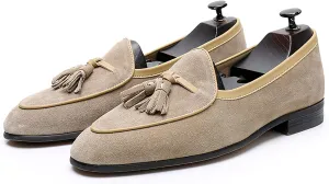 Men's Tassel Slip-on Loafers Casual Leather Shoes for Men Slip On Leather Driving Shoes Comfortable Shoes Business Dress Formal Shoes,Beige,6.5US/38EU