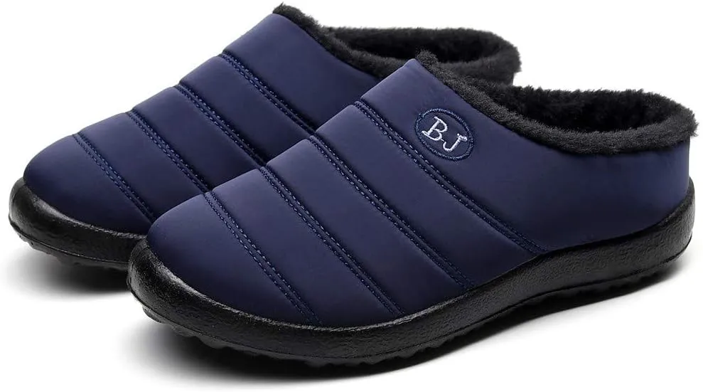 Mens Winter Boots Waterproof Snow Shoes, Unisex Hiking Footwear Slip-On Ankle Booties, High Top Womens Warm Slippers with Fuzzy Plush Lining Non-Slip Fur Lined Outdoor Sneakers