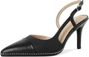 Mettesally Slingback Pumps 3 Inches Stilettos Sexy Evening Heels for Women Beaded