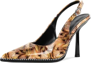 Mettesally Slingback Pumps 4 Inches Stilettos Sexy Evening Heels for Women Beaded